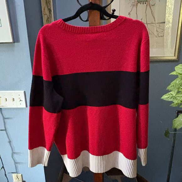 Talbots Plus 2X Red Black Ski Chalet Colorblock Crewneck Sweater - Picture 6 of 9